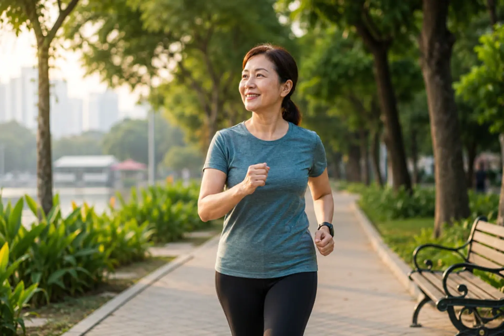 Đi bộ là một bài tập tim mạch có cường độ vừa phải, đặc biệt phù hợp với độ tuổi trung niên